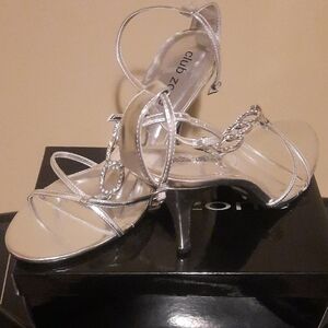 Club Z Silver Chain-Strap Evening Heels for Women
